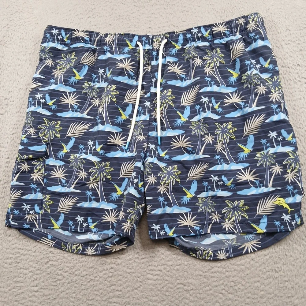 Tommy‎ Bahama XXL Swim Trunks Blue Parrot Palm Tree Tropical Mesh Lined EUC